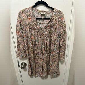 Knox Rose Light Pink Floral Tunic Dress Flowy Boho Size XL long sleeve